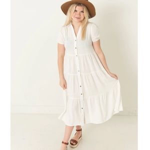 La Ranxa White Eyelet Button Down Summer Sundress M/L